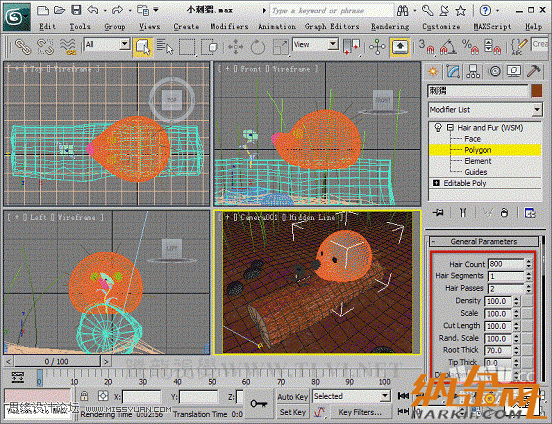 3D Max使用Hair and Fur修改器設置毛發(fā)效果,PS教程,設友公社教程網(wǎng)