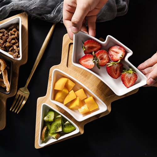 北歐創(chuàng)意竹木圣誕樹果盤家用餐具